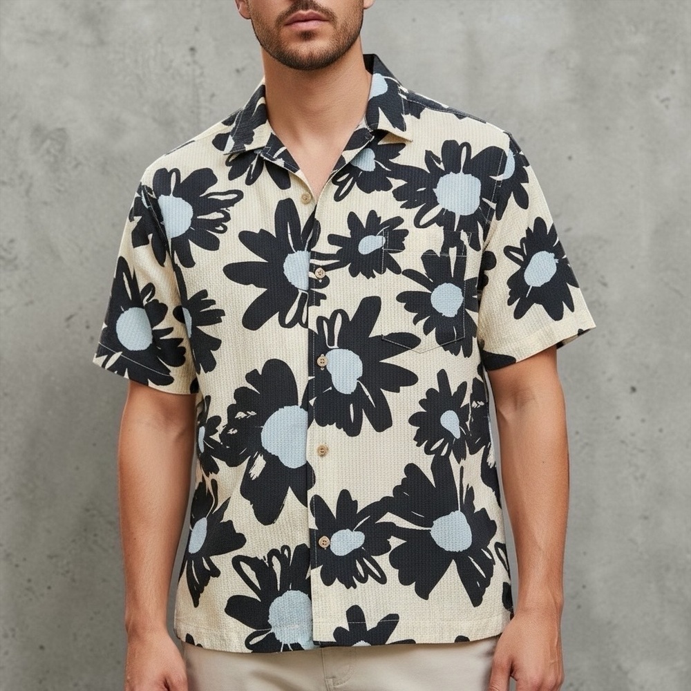 NWT Folk Clothing Men's Gabe Short Sleeve Shirt Blue Floral Print Size Small